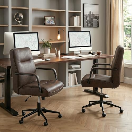 KISLOT Ergonomic Home Office Chair with Lumbar Support, Adjustable Swivel Modern Desk Chair with Wheels, Faux Leather Computer Chair with Padded Arms, Comfy Executive Office Chair, 2 PCS, Espresso - color: Espresso, size: Set of 2