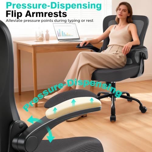 AreShark Office Chair - Ergonomic Breathable Mesh Desk Chair with Adjustable Lumbar Support and Flip-up Armrests - Executive High Back Rolling Swivel Comfortable Computer Gaming Chair for Home Office - color: Dark Gray