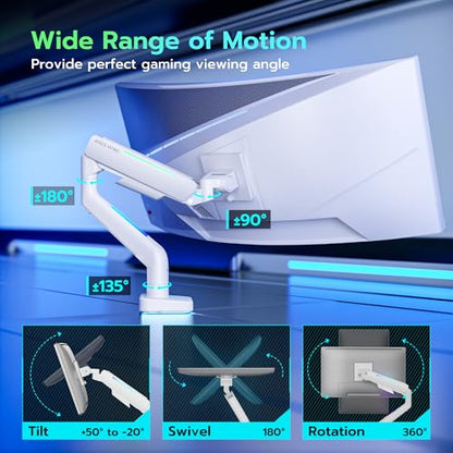 ARES WING Ultrawide Monitor arm with RGB for 17-49 Inch Screen, White - color: White