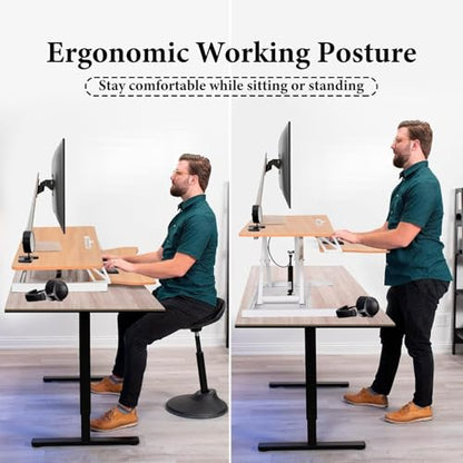 37-Inch Standing Desk Converter – Easy to Assemble, Height Adjustable, Gas Spring Lift, Dual Monitor Laptop Workstation with Spacious Keyboard Tray, Ergonomic Converter(Natura - color: Natural Wood