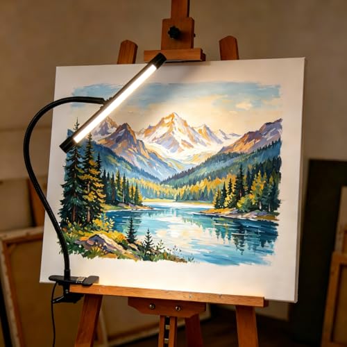 Black Clip-On LED Easel Lamp for Artists,Dimmable with 3 Colour Modes, Flexible 360° Gooseneck, USB Powered Desk Lamp for Painting, Drawing, Headboards, Drafting Tables