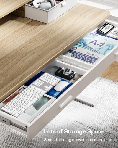 HUANUO 48 x 30 inch Electric Standing Desk with 4 Drawers, Natural - color: Natural, size: 48 x 30 inch