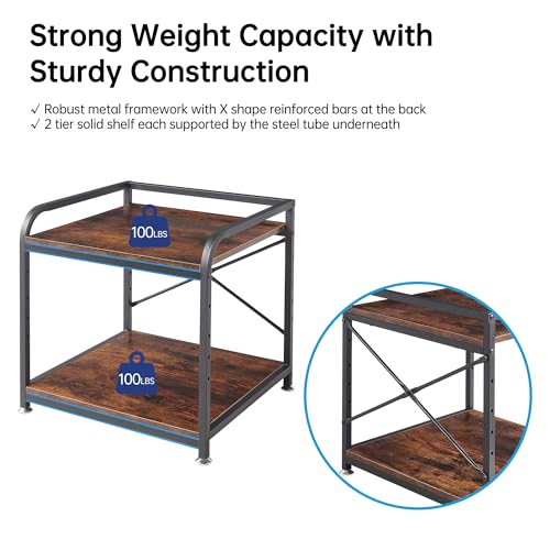 Fannova Large Size Under Desk Printer Stand, Height Adjustable Top Shelf | Table Top 20"x20", Fits 3D/Laser Printer, Heavy Duty Industrial Wheels, 2 Tier Rolling Cart Home Office Storage, Rustic Brown - color: Rustic Brown