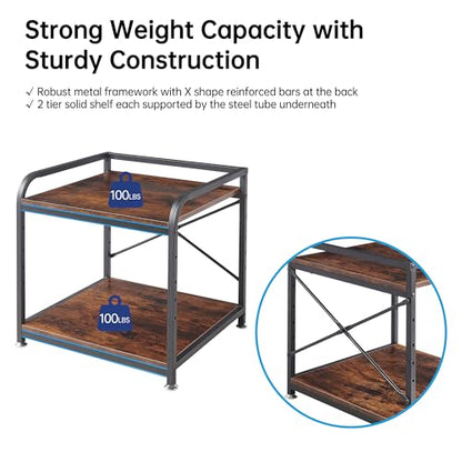 Fannova Large Size Under Desk Printer Stand, Height Adjustable Top Shelf | Table Top 20"x20", Fits 3D/Laser Printer, Heavy Duty Industrial Wheels, 2 Tier Rolling Cart Home Office Storage, Rustic Brown - color: Rustic Brown