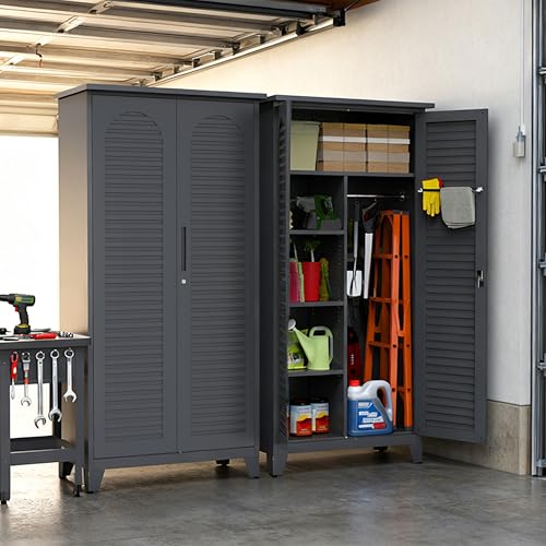 KEIKI 73'' H Metal Tool Storage Cabinet, Garage Storage Cabinet with Doors & Adjustable Shelves & Ample Storage Space for Garage, Home, Office, Utility Room