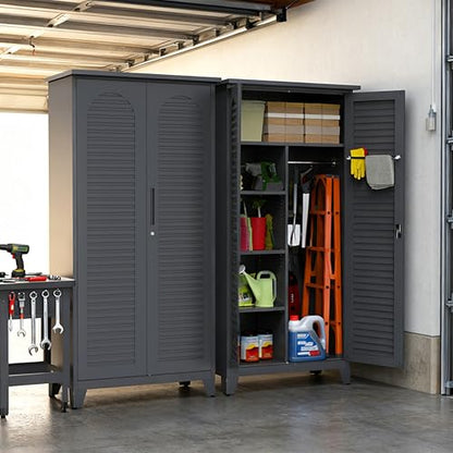 KEIKI 73'' H Metal Tool Storage Cabinet, Garage Storage Cabinet with Doors & Adjustable Shelves & Ample Storage Space for Garage, Home, Office, Utility Room
