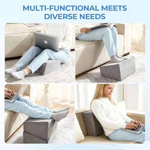 3-Level Adjustable Foot Rest for Under Desk at Work, Grey, 17x11.2x17 Inch | Ergonomic High-Density Foam Footstool Footrest Pillow with Crystal Velvet & Washable Cover for Office/Home/Game Chair - color: Gray