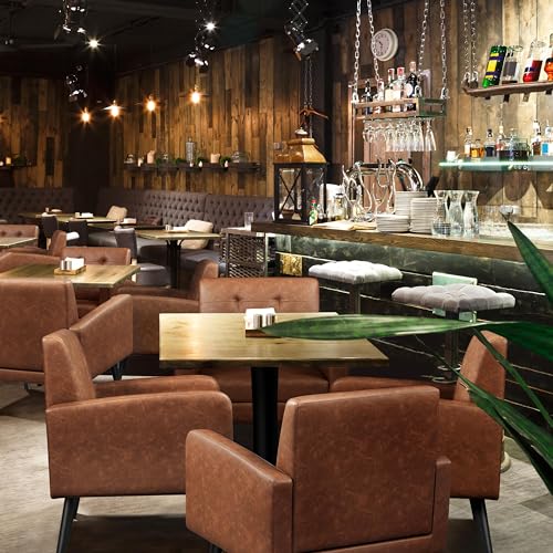Yaheetech Mid Century Accent Chairs Set of 2 Living Room Chairs Retro Brown | Faux Leather Upholstered Sillones Para Sala, Modern Reading Nook Chairs, Button Tufted Back, Rubberwood Legs, Bedroom Office - color: Retro Brown, size: set of 2