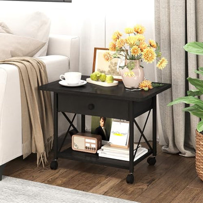 EasyCom Large Printer Stand with Fabric Storage Drawer and Locking Wheels - color: Black, size: Large