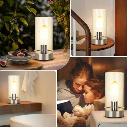 Bedside Table Lamp for Bedroom Living Room, Modern Nightstand Lamp - color: Nickel-Clear