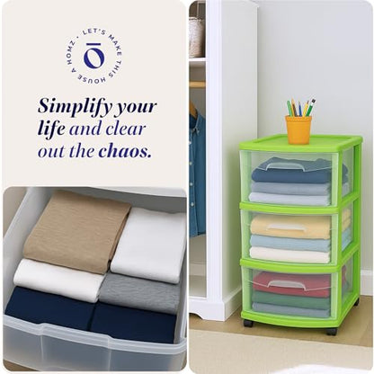 HOMZ Drawer Tower, 3-Tier Storage Cart with Removable Wheels, Lime, 2 Pack - color: Bold Lime, size: 2 Pack