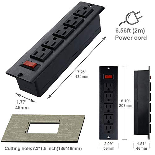Desk Outlets Recessed Power Strip Without USB Ports Mountable Power Strip Under Desk Power Charging Station with 5AC Outlets Black (Pack of 2) - size: 5 AC Outlet (Pack of 2)