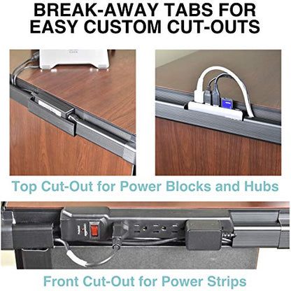 J Channel Cable Raceway System, 100” Total, Cable/Wire Management Solution for Desk, Home, Office, Kitchen, or Workshop, Includes Couplers to Cover Gaps & Solution for Power Blocks & Outlet Strips