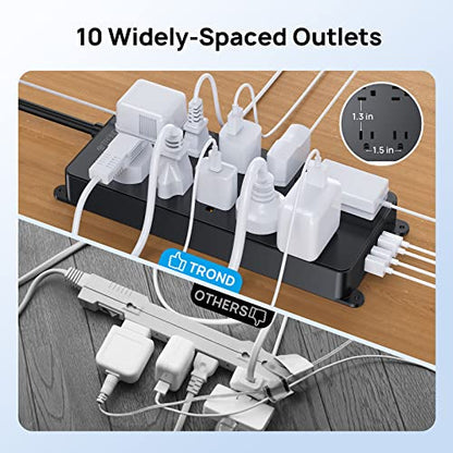 TROND Surge Protector Power Strip 10ft, 4000J + Desk Clamp Power Strip USB C, Surge Protector with 4 AC Outlets 4 USB Ports