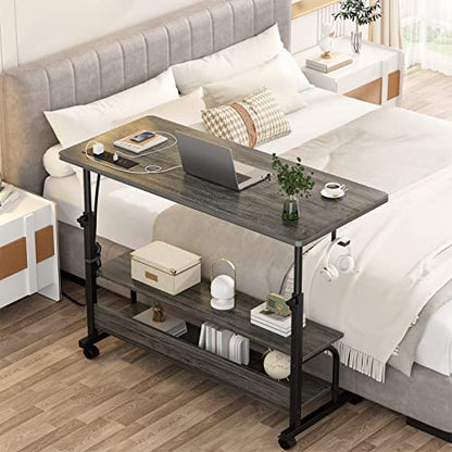 Armocity 39" Rolling Standing Desk with Charging Station for Couch Bed - color: Grey Oak, size: 39''