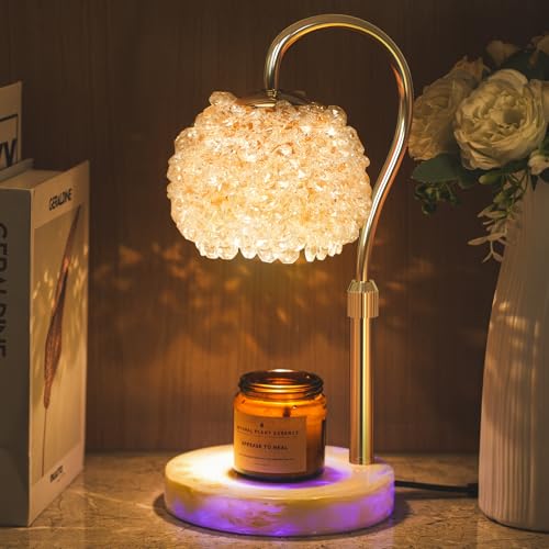 Luxury Crystal Candle Warmer Lamp, Timer, 4 Level Dimmer, Adjustable Height | Gemstone Shade & Premium Base, Adjustable Flameless Wax Melt Warmer, White, Elegant Home Decor Gift for Women, Housewarming - color: White