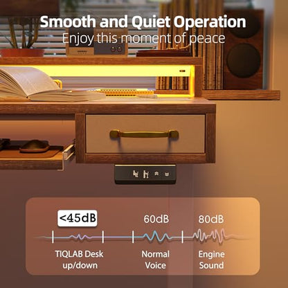 TIQLAB Standing Desk with Two Drawers, Stand Up Standing Desk Adjustable Height, Electric Sit Stand Table with Storage Shelf and Splice Board, with LED Light, 47 * 28 inch, Maple - color: Maple, size: 47*28 inch with keyboard tray