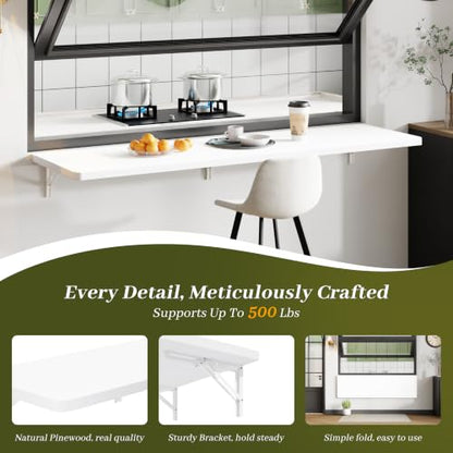 Dogsky Floating Wall Desk 60" x 16" - 500 lbs Heavy Duty Solid Pine - color: White, size: 60" x 16"