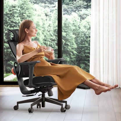 Newtral Ergonomic Office Chair, Ergonomic Mesh High Back Desk Chair, Computer Task Chair, with Footrest, Adaptive Lumbar Support - color: Black, size: 2D Headrest +Laptop Tray