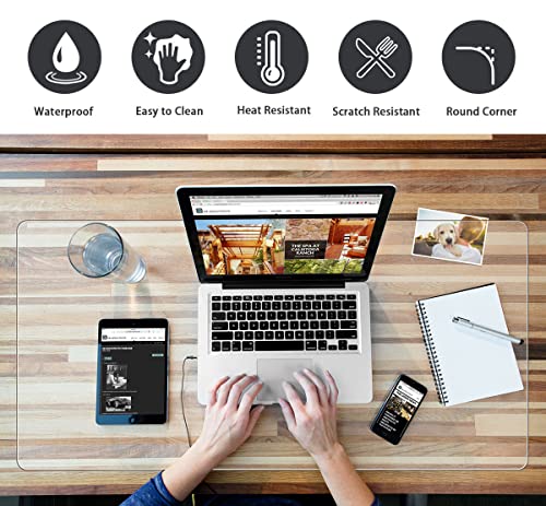 Clear Writing Desk Pad 17 x 36 Inch Waterproof PVC Desk Table Cover Protector on Top of Desks Large Desk Blotter Pad Non-Slip Laptop Desktop Writing Mat for Office Home Decor with Mouse Pad - color: Clear, size: 17x36 inch