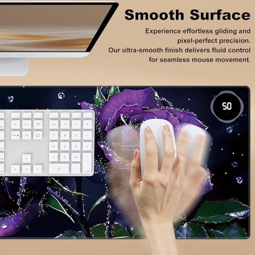Heated Desk Pad 31.5" x 13" 3 Large Heated Mouse Pad with Heat Levels (40°C/45°C/50°C) & 3H Auto Shut-Off Desk Mat Fast Heating PU Leather Warmer Mousepad for Home Office - Purple Rose Flowers - color: Purple Rose Flowers, size: 31.5 x 13 inch