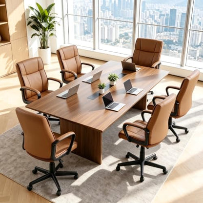 Office Desk Chair Set of 6 Conference Room Chairs Modern Ergonomic Executive Swivel Chair Adjustable Height PU Leather Home Desk Chair with Armrests Comfy Computer Task Chairs with Wheels - color: Brown, size: Set of 6