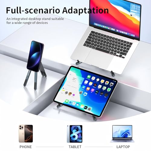 Portable Laptop Stand for Desk, 3-in-1 Adjustable Holder | MagSafe Compatible Foldable Design, 8-Level Height & Angle, Aluminum Alloy, Suitable for 10-16” Laptops (Black) - color: black