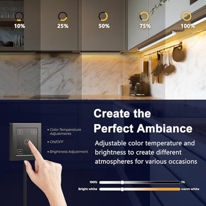 VST Touch Control 6 Pack Under Cabinet Lighting, 2700K-6500K, Black | LED Cabinet Light Bars, Dimmable & Adjustable Color Temperature, Ultra Thin Linkable Under Counter Lights for Kitchen, Closet - color: Black