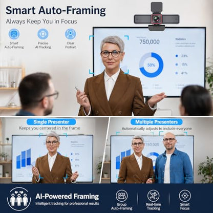 Angetube 4K AI Webcam for PC, 100°Wide Angle & Remote Control 4K Web Camera