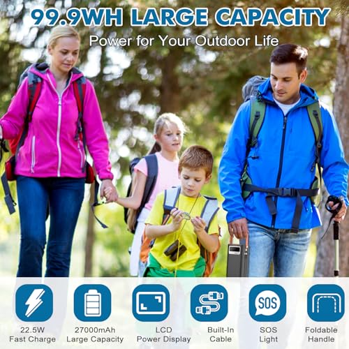PGYOB Portable Power Station, 99.9Wh Outdoor Generator with Built in Cable, Portable Power Bank Backup Battery for Phone Charge, Travel, Home use, Camping, RV Trip - size: 99.90Wh