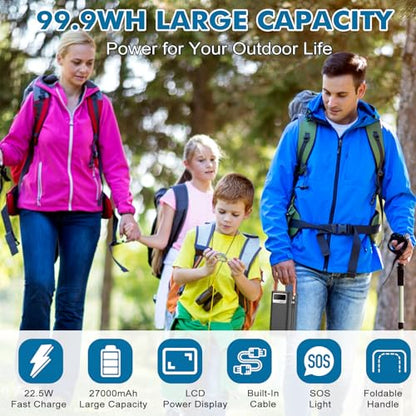 PGYOB Portable Power Station, 99.9Wh Outdoor Generator with Built in Cable, Portable Power Bank Backup Battery for Phone Charge, Travel, Home use, Camping, RV Trip - size: 99.90Wh