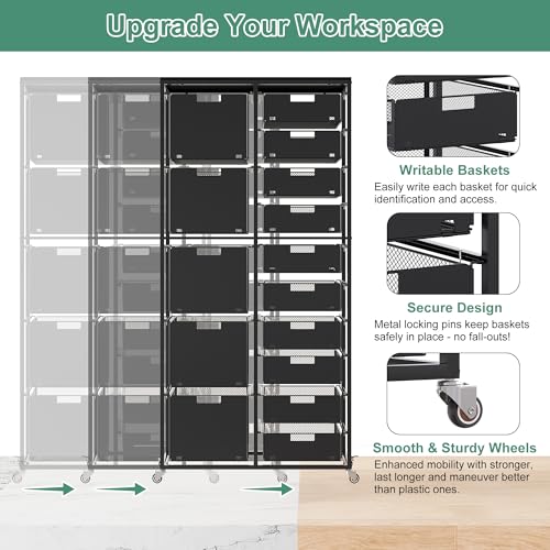 EasyPAG Rolling Storage Cart With 15 Drawers, Metal Craft Organizers with Wood Tabletop for Home, Letter/Legal Size Rolling File Cart for Office, Classroo and Dorm, Black - size: 15 Drawers