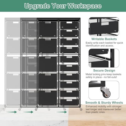 EasyPAG Rolling Storage Cart With 15 Drawers, Metal Craft Organizers with Wood Tabletop for Home, Letter/Legal Size Rolling File Cart for Office, Classroo and Dorm, Black - size: 15 Drawers