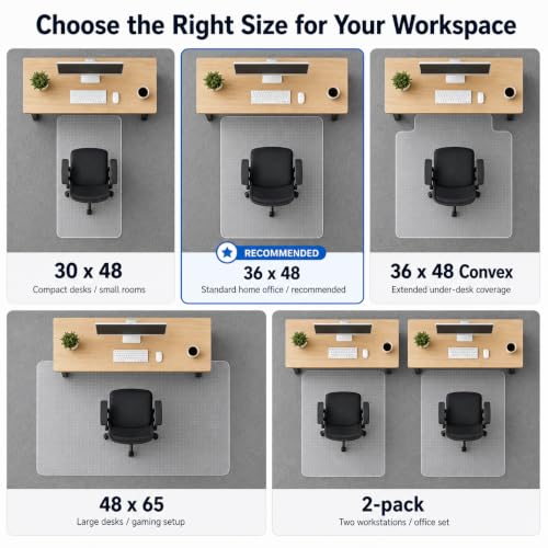 Clear Office Chair Mat 36" x 48" for Low-Pile Carpet | Clear PVC With Anti-Slip Studs, Ideal for Home Offices, Workspaces and Gaming Setups, Smooth Surface Supports Daily Rolling - size: 36" x 48" (for low-pile carpet)