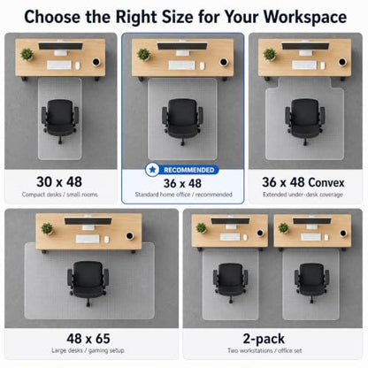 Clear Office Chair Mat 36" x 48" for Low-Pile Carpet | Clear PVC With Anti-Slip Studs, Ideal for Home Offices, Workspaces and Gaming Setups, Smooth Surface Supports Daily Rolling - size: 36" x 48" (for low-pile carpet)