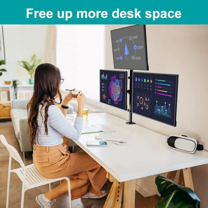 MOUNT PRO Triple Monitor Mount, Monitor Desk Mount for 3 Screens up to 32 inch, 17.6 lbs Each, Fully Adjustable Stacked Computer Stand, Table VESA Mounting, C clamp/Grommet Base - style: Max 32“ Basic（stacked）