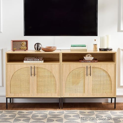 Best Choice Products Rattan Sideboard Buffet Cabinet, Entryway Table, Accent Storage Cabinet, Console Table for Hallway, Living Room, Dining Room - Brown - color: Arched Rattan, Brown