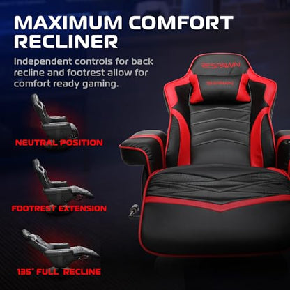 Respawn 900 Gaming Recliner Chair with Footrest, Cup Holder and Swivel | Ergonomic gaming recliner with footrest, cup holder, lumbar support, 135° recline & 360° swivel for console gaming - color: Red