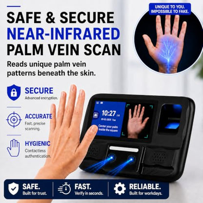 Biometric Time Clock + Online Reports: Face, Palm, Finger, Badge & PIN