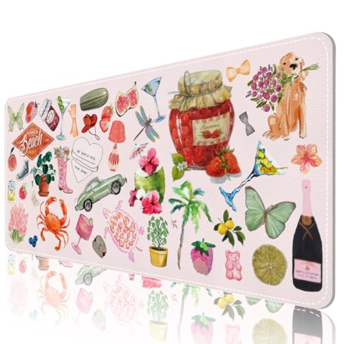 Desk Mat, Pink Leather Desk Pad Blotter Protector, XXL Large Mouse Pad,Computer Laptop Mouse Pads for Desktop,Waterproof Writing Anti-Slip Mousepad for Office and Home I Cute Funny Stickers - color: Cute Funny Stickers