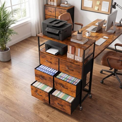 DreamDashio 6-Drawer Rolling File Cabinet for Home Office, Rustic Brown