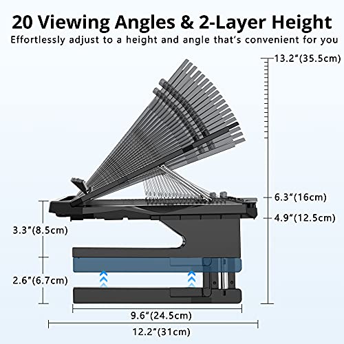 AboveTEK Laptop Stand, 20 Angles Two-Layer Height Adjustable Laptop Stands, Portable Laptop Riser with 360 Rotating Base Storage Space & Extra Phone Holders Compatible with 10''-17'' Laptops Black