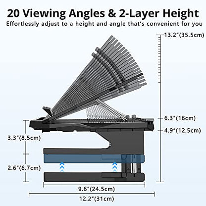 AboveTEK Laptop Stand, 20 Angles Two-Layer Height Adjustable Laptop Stands, Portable Laptop Riser with 360 Rotating Base Storage Space & Extra Phone Holders Compatible with 10''-17'' Laptops Black