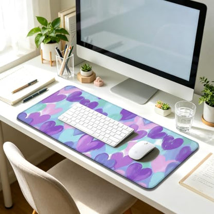 Purple Heart Large Mouse Pad & Desk Mat for Gaming, Office & Home | 31.5"x11.8"x0.12", XL, HD Print, Long, Ultra-Smooth Surface, Non-Slip Rubber Base, Stitched Edges, Office Accessories - color: XK02