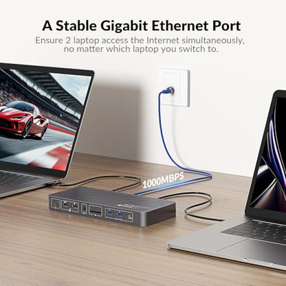 AV Access KVM Switch Docking Station 2 Monitors 2 Laptops, 4K Dual Display