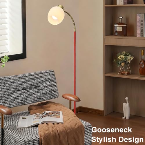 Adjustable Reading Floor Lamp,360°Rotatable Shade,3CCT LED Bulb Include,Red Gooseneck - color: Red Glass Shade