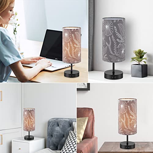 CINSARY Touch Control Bedside Lamp with 2 USB Ports, 3-Way Dimmable Table lamp for Bedroom, Nightstand Lamp with Round Grey Fabric Shade for Living Room Home Office (E26 LED Bulb Included) - color: Gray