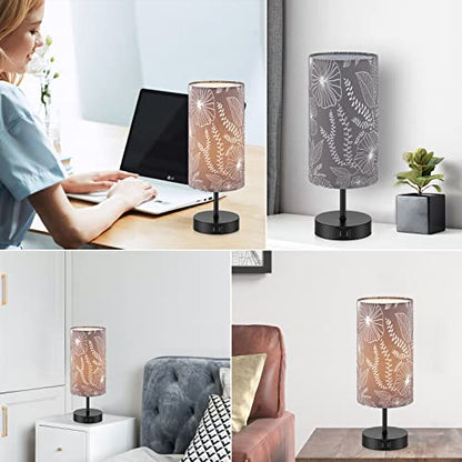 CINSARY Touch Control Bedside Lamp with 2 USB Ports, 3-Way Dimmable Table lamp for Bedroom, Nightstand Lamp with Round Grey Fabric Shade for Living Room Home Office (E26 LED Bulb Included) - color: Gray