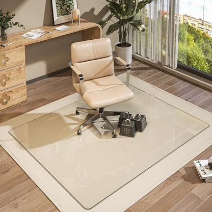 Tempered Glass Chair Mat, 60" x 48" Heavy Duty Chair Mat Round Corner with Polished Edge, Clear Office Chair Mat for Office Home Hard Floor Carpeted, Transparent, Glides Smoothly, Easy Clean - size: 60" x 48"