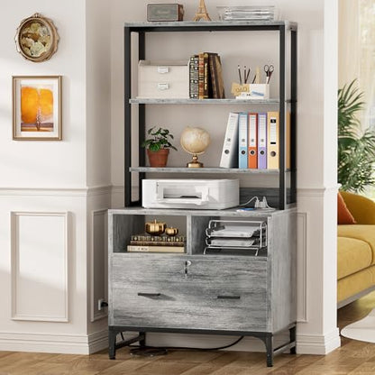 Homieasy File Cabinet with Charging Station, Vertical Filing Cabinet - color: Light Oak